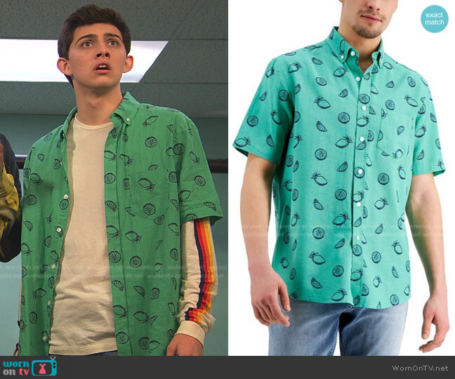 Club Room Lemon Sketch Button-Front Shirt worn by Neil (Felix Avitia) on Ravens Home