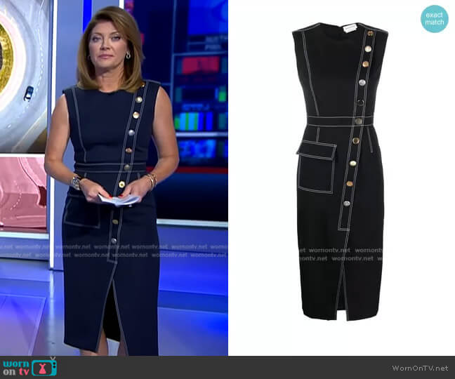 Alexander McQueen Contrast-Stitch Sleeveless Dress worn by Norah O'Donnell on CBS Evening News