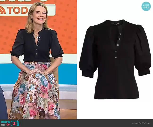 Veronica Beard Coralee Puff-Sleeve Top worn by Savannah Guthrie on Today
