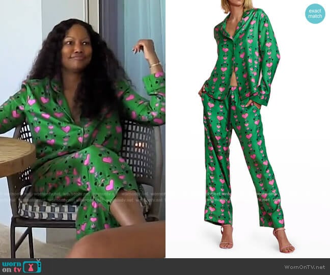Cynthia Rowley Printed Silk Pajama Top worn by Garcelle Beauvais on The Real Housewives of Beverly Hills