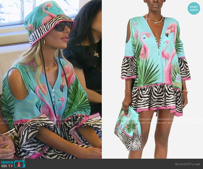 Dolce & Gabbana Flamingo-Print Poplin Caftan worn by Dorit Kemsley on The Real Housewives of Beverly Hills
