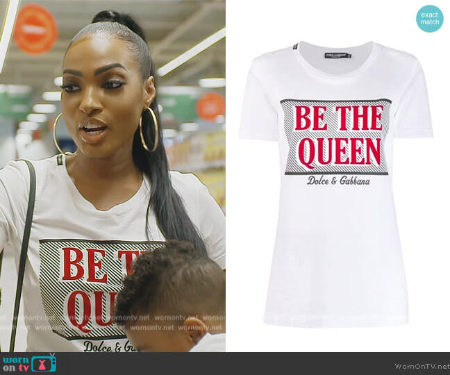 Dolce and Gabbana Be the Queen T-Shirt worn by Lesa Milan (Lesa Milan) on The Real Housewives of Dubai
