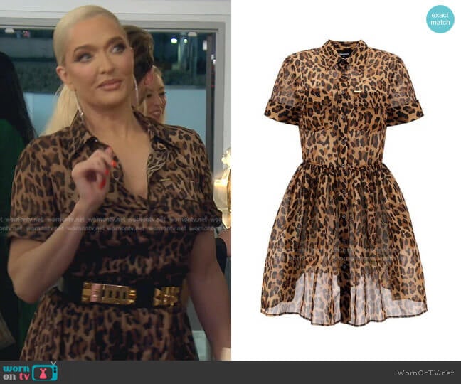 Dsquared2 Leopard Print Mini Shirt Dress worn by Erika Jayne on The Real Housewives of Beverly Hills