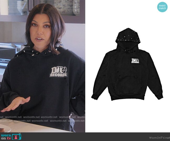 DTA Records Studded Hoodie worn by Kourtney Kardashian (Kourtney Kardashian) on The Kardashians