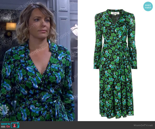 Diane von Furstenberg Phoenix Leaf-Print Wrap Dress worn by Nicole Walker (Arianne Zucker) on Days of our Lives