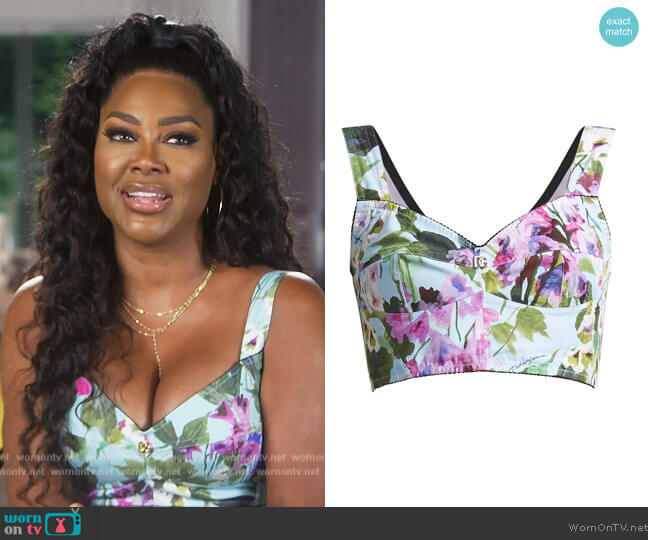 Dolce & Gabbana Floral-Print Bustier Crop Top worn by Kenya Moore on The Real Housewives of Atlanta