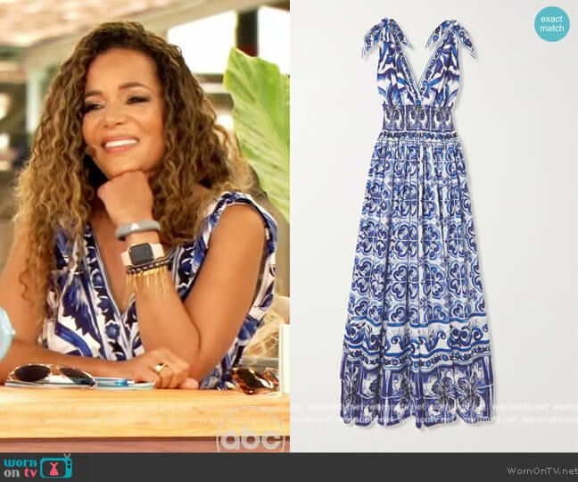 Dolce & Gabbana Open-back shirred printed cotton-poplin maxi dress worn by Sunny Hostin on The View