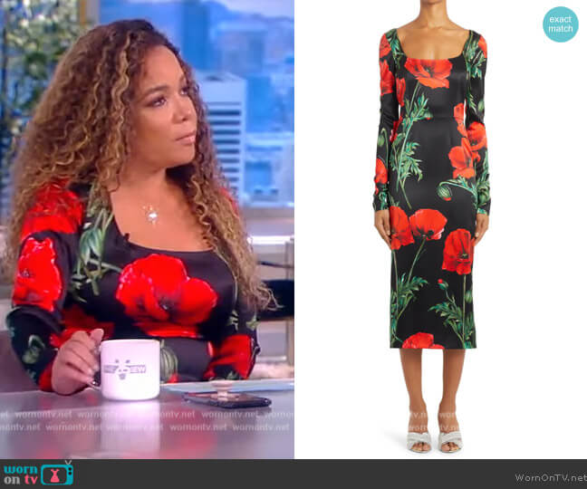Dolce & Gabbana Poppy Long-Sleeve Silk Midi Dress worn by Sunny Hostin on The View