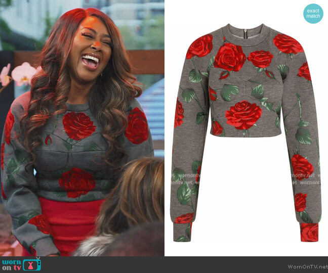Dolce & Gabbana Rose-print Sweatshirt worn by Kenya Moore on The Real Housewives of Atlanta