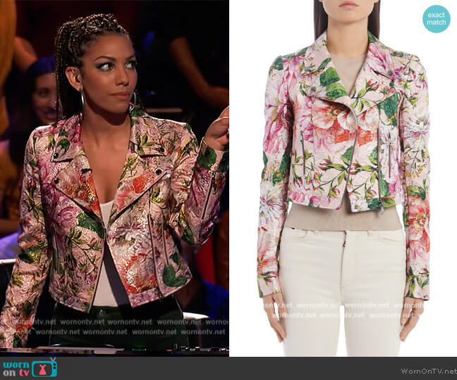 Dolce & Gabbana Floral Brocade Moto Jacket worn by Corinne Foxx on Beat Shazam