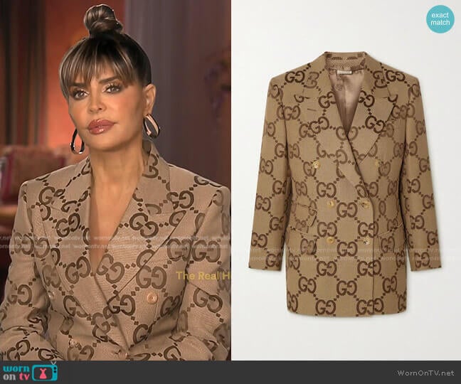 Gucci Double-Breasted Cotton-Blend Canvas-Jacquard Blazer worn by Lisa Rinna on The Real Housewives of Beverly Hills