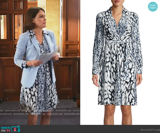 Elie Tahari Saxon Printed Shirt Dress worn by Maggie Palmer (Suzanne Cryer) on All Rise