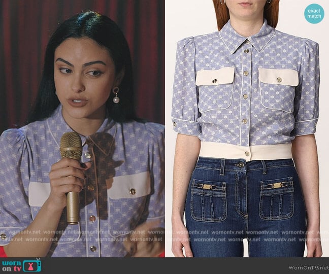 Elisabetta Franchi Shirt with all-over monogram logo worn by Veronica Lodge (Camila Mendes) on Riverdale