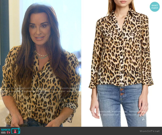 Alice + Olivia Eloise Leopard Print Blouse worn by Kyle Richards on The Real Housewives of Beverly Hills