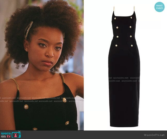 Alessandra Rich Embellished Stretch-Velvet Maxi Dress worn by Nicole (Summer Madison) on The Summer I Turned Pretty