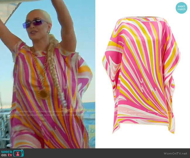 Emilio Pucci Vortici-Print Silk-Satin Mini Dress worn by Erika Jayne on The Real Housewives of Beverly Hills