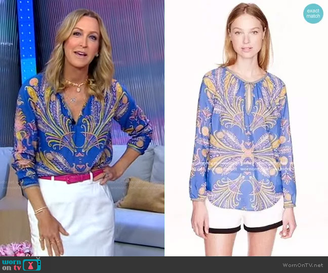 J. Crew Feather and Paisley Print Blouse worn by Lara Spencer on Good Morning America