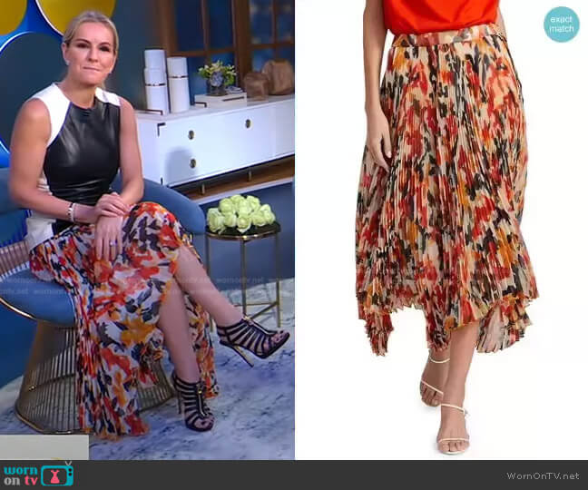 Proenza Schouler Floral Pleated Handkerchief Hem Skirt worn by Dr. Jennifer Ashton on Good Morning America