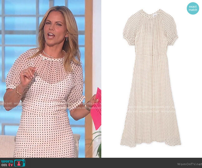 G. Label Thompson Puff-Sleeve Dress worn by Natalie Morales on The Talk