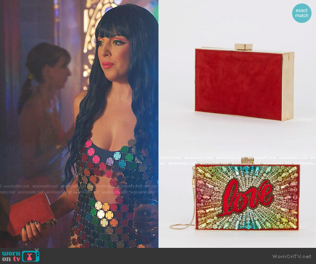 Gedebe Boxy Love Rainbow Clutch Bag worn by Fallon Carrington (Elizabeth Gillies) on Dynasty