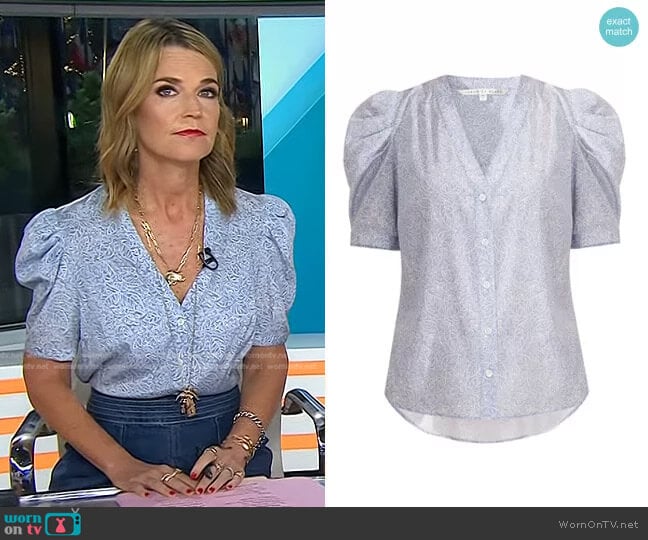 Veronica Beard Garland Puffed-Sleeve Top worn by Savannah Guthrie on Today