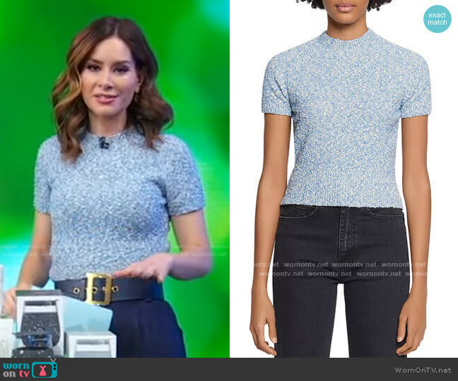 Sandro Ginna Marled-Knit Short-Sleeve Sweater worn by Rebecca Jarvis on Good Morning America