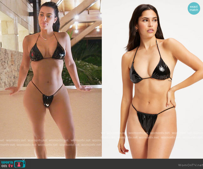 Good American Vinyl Tiny Ties Top worn by Kim Kardashian (Kim Kardashian) on The Kardashians