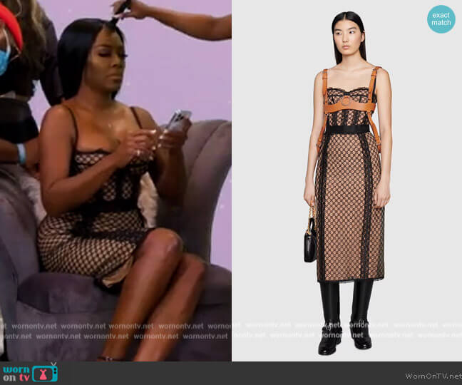 Gucci GG mesh corset top worn by Kenya Moore on The Real Housewives of Atlanta