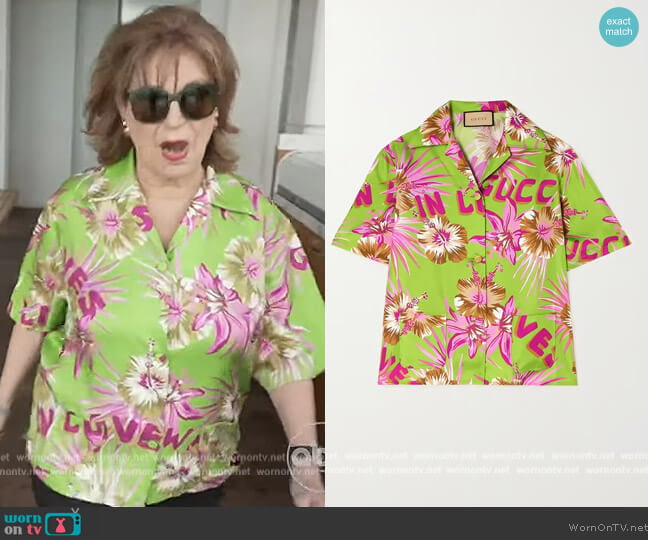Gucci Love Parade printed silk-twill shirt worn by Joy Behar on The View