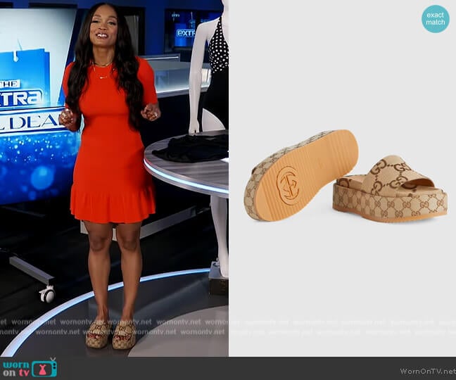Gucci Platform Slide Sandal worn by Rachel Lindsay on Extra