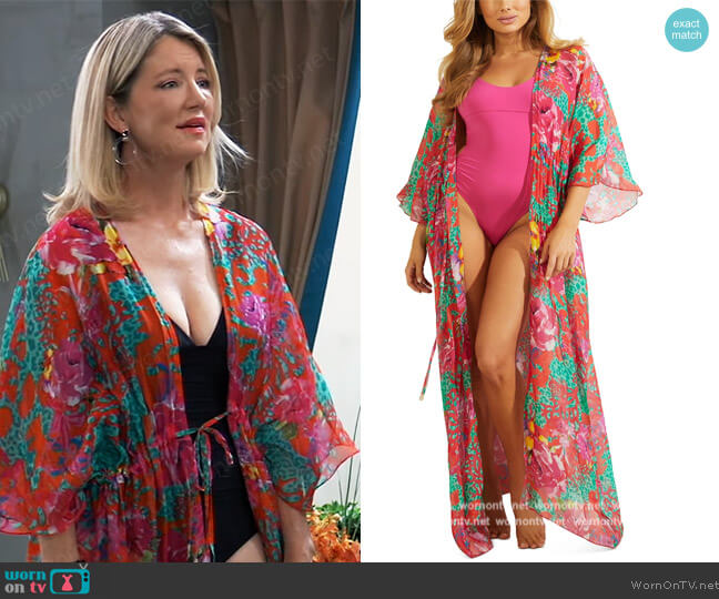 Guess Eryn Long Kimono Swim Cover-Up worn by Nina Reeves (Cynthia Watros) on General Hospital
