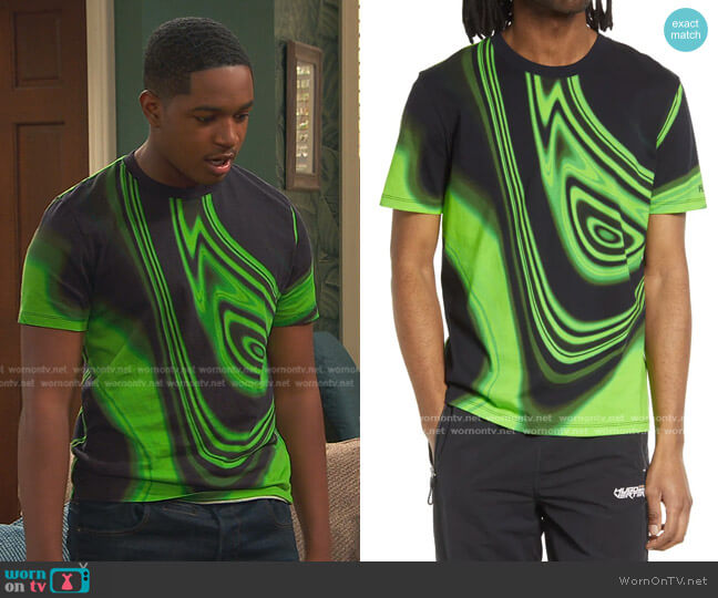 Hugo Boss Dlitch Print Crewneck Cotton T-Shirt worn by Booker Baxter (Issac Ryan Brown) on Ravens Home
