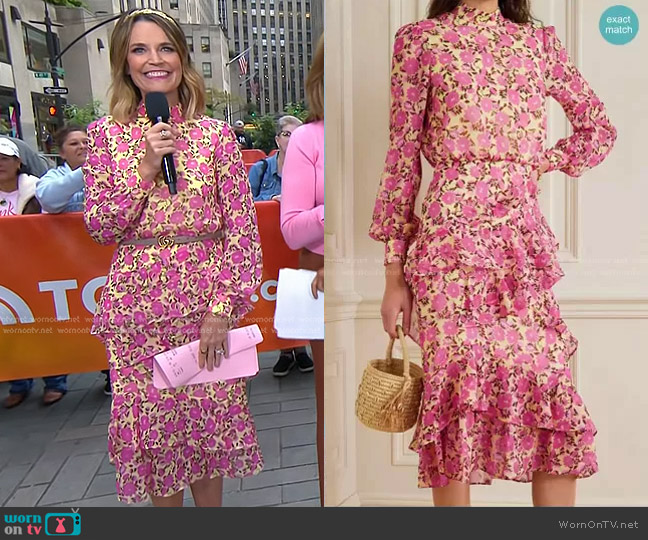 Saloni Isa Ruffled Floral-Print Silk-Georgette Midi Dress worn by Savannah Guthrie on Today