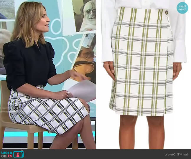 Victoria Beckham Jacquard Check Wrap Skirt worn by Savannah Guthrie on Today