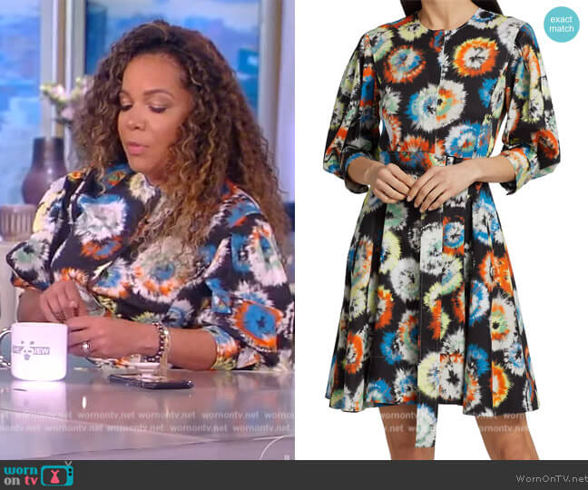 Jason Wu Abstract Floral Puff-Sleeve Dress worn by Sunny Hostin on The View