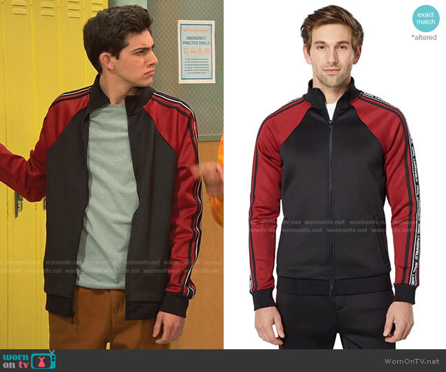 Karl Lagerfeld Paris Color-Block Tonal Logo Tape Track Jacket worn by Neil (Felix Avitia) on Ravens Home