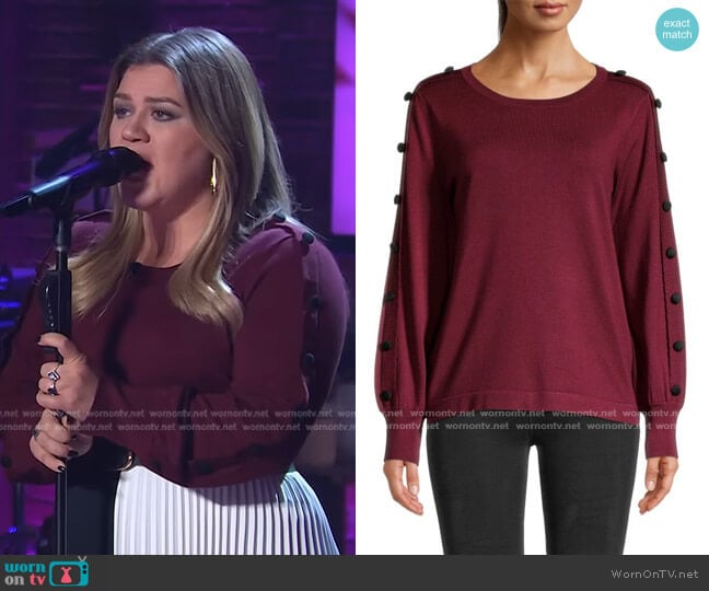 Karl Lagerfeld Paris Button-Sleeve Sweater worn by Kelly Clarkson on The Kelly Clarkson Show