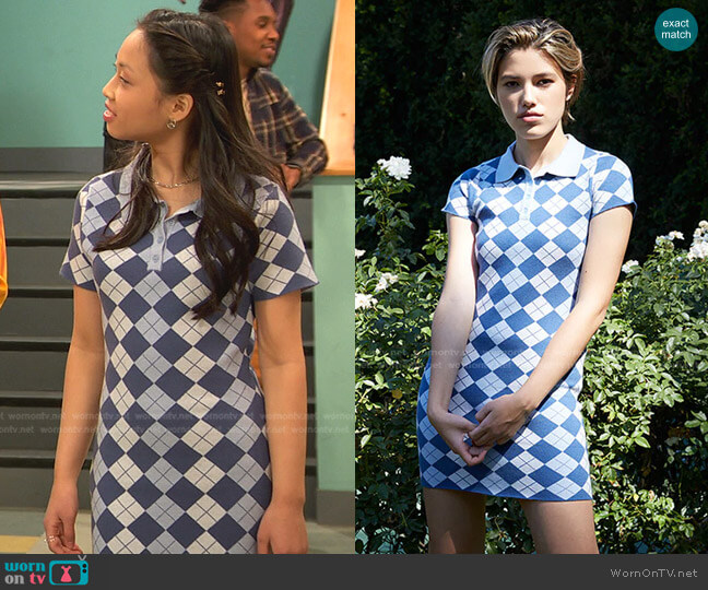 Kendall & Kylie Argyle Sweater Dress worn by Ivy (Emmy Liu-Wang) on Ravens Home