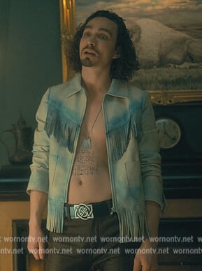 Klaus’s tie dye leather fringe jacket on The Umbrella Academy