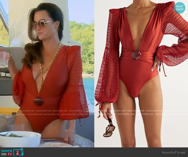 Patbo Knitted Sleeve Swimsuit worn by Kyle Richards on The Real Housewives of Beverly Hills