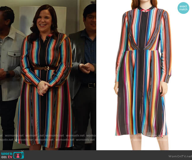 Kobi Halperin Steffi Stripe Shirtdress worn by Sara Castillo (Lindsay Mendez) on All Rise