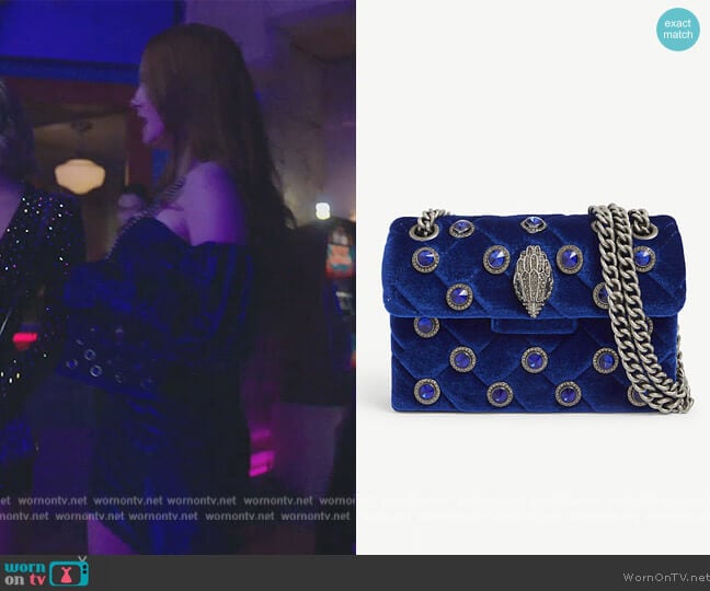 Kurt Geiger London Kensington mini velvet shoulder bag worn by Cheryl Blossom (Madelaine Petsch) on Riverdale