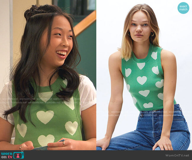 LA Hearts Artwork High Neck Sweater Tank Top worn by Ivy (Emmy Liu-Wang) on Ravens Home