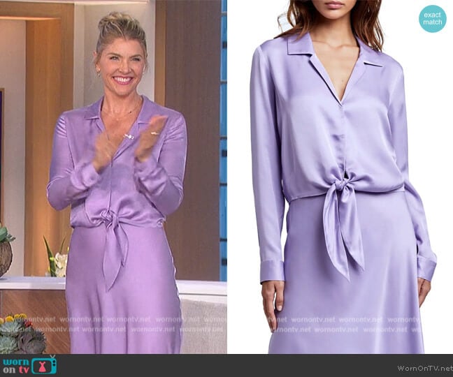 L'Agence Annie Tie Hem Satin Top worn by Amanda Kloots on The Talk