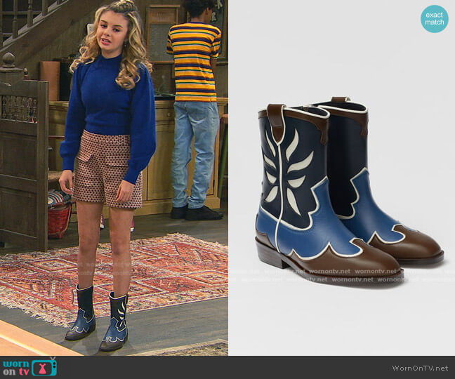 Zara Leather Cowboy Ankle Boots worn by Destiny Baker (Mallory James Mahoney) on Bunkd