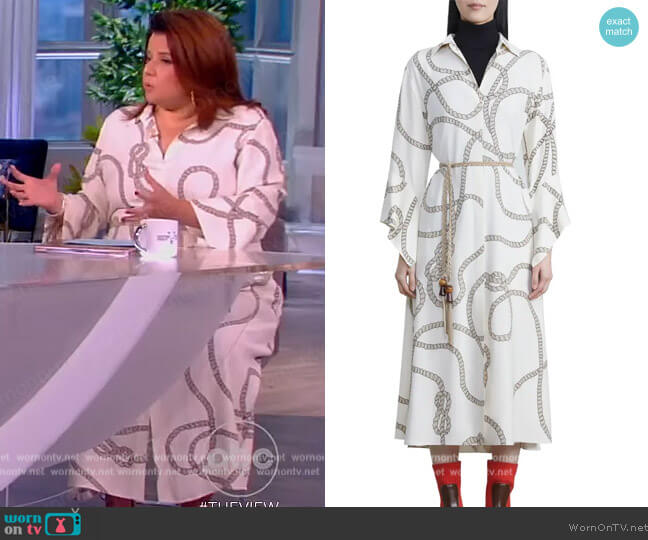 Lafayette 148 Rope Print Long Sleeve Belted Shirtdress worn by Ana Navarro on The View