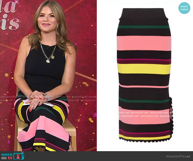 Apiece Apart Las Palmas Striped Stretch-Knit Midi Skirt worn by Jenna Bush Hager on Today
