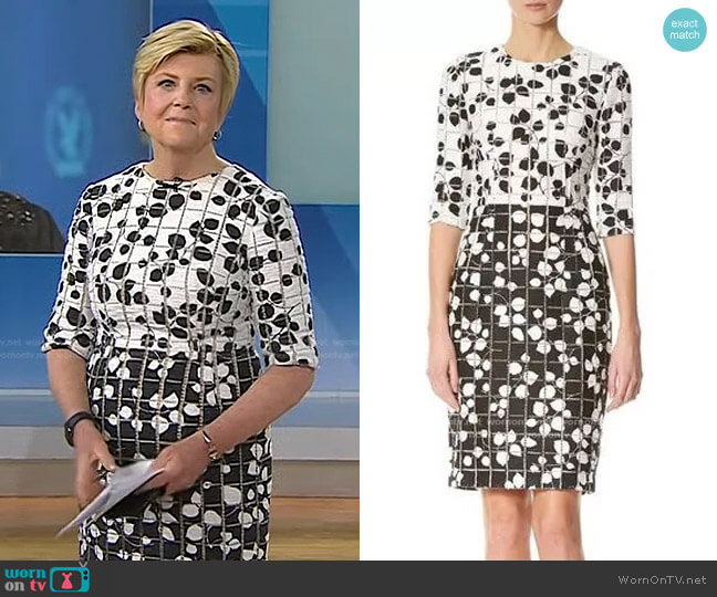 Carolina Herrera Leaf-Print Tweed Half-Sleeve Dress worn by Anne Thompson on Today
