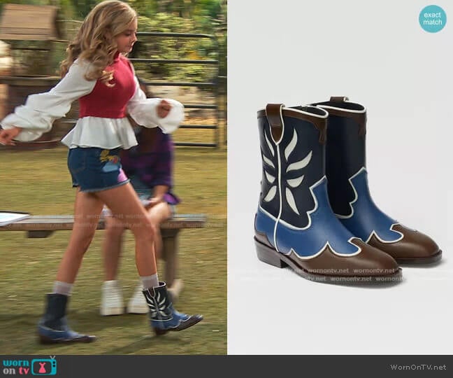 Zara Leather Cowboy Ankle Boots worn by Destiny Baker (Mallory James Mahoney) on Bunkd