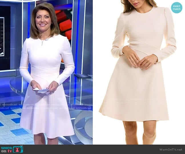 Lela Rose Seamed Wool-Blend A-Line Dress worn by Norah O'Donnell on CBS Evening News